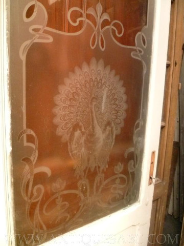 glass door etched peacock